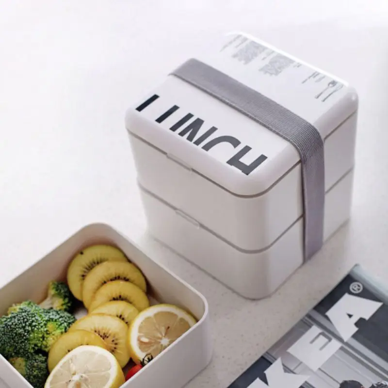 

Nordic Style Square Double Layers Bento Box Compartment Microwave Oven Breakfast Lunch Box Portable Pinic Food Box Container New