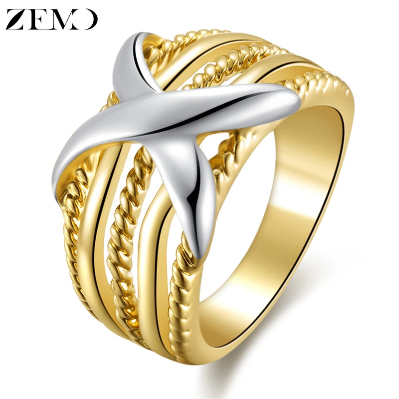 

ZEMO 2019 New Design Gold Rings with Letter X Fashion Big Finger Bands for Women Men Jewelry Accessories anillos de mujeres