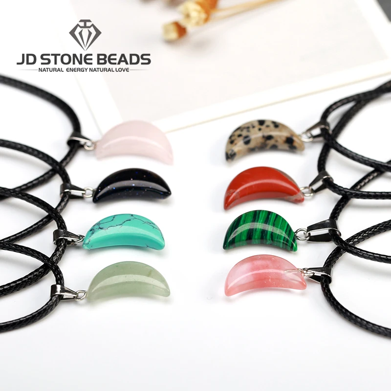 

14Colors Natural Howlite Moon Necklace Wax rope Pedants Jasper Obsidian Gemstone Accessory 12*20*6mm For Jewelry Making