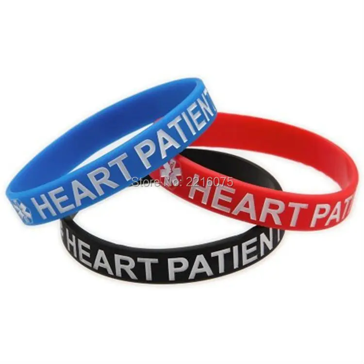 300pcs Medical Alert Heart Patient Silicone Wristband Rubber Heart Patient Three Band Silicone Medical Alert Bracelet