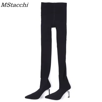

MStacchi Sexy Spring Autumn Pants Boots Woman lycra stretched thin High Sock Boots High Heel Woman Fashion Over The Knee Boots