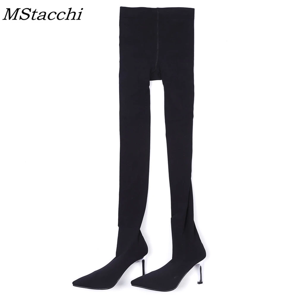 black high heel lycra sock boots