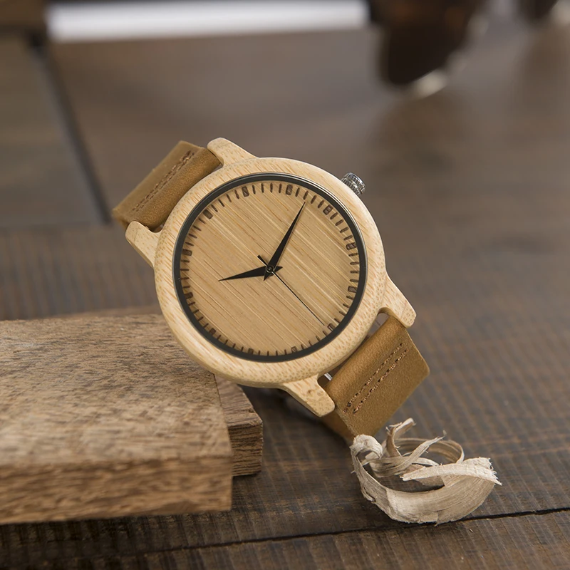 wooden watches for men bobo bird leather strap watch (2)