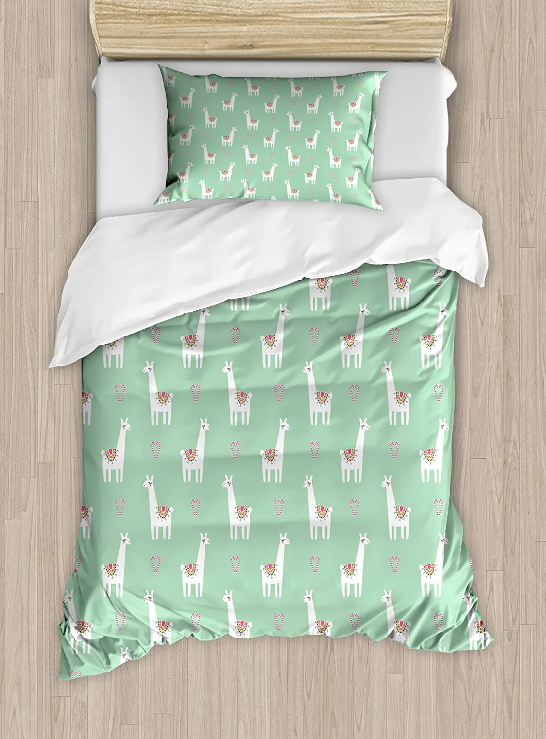 Llama Duvet Cover Set Cute Llama With Candy Cane Hearts Fun