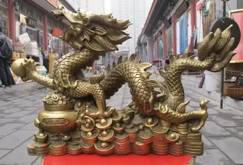 

Chinese Classic Pure Brass Feng Shui Lucky Money wealth ingot Dragon statue