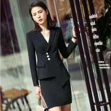 Новинка, модные нестандартные блейзеры, костюмы с пиджаками и юбкой для девушек, Деловые женские офисные комплекты одежды, элегантные черные