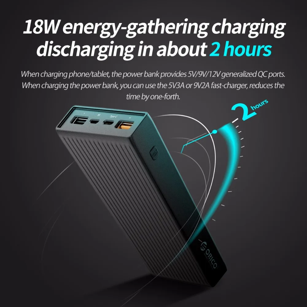 ORICO QC3.0 Power Bank 20000 mah BC1.2 Type-C Two-way Quick Charger 18W Max Output External Battery for Samsung Xiaomi Huawei ORICO QC3.0 Power Bank 20000 mah BC1.2 Type-C Two-way Quick Charger 18W Max Output External Battery for Samsung Xiaomi Huawei