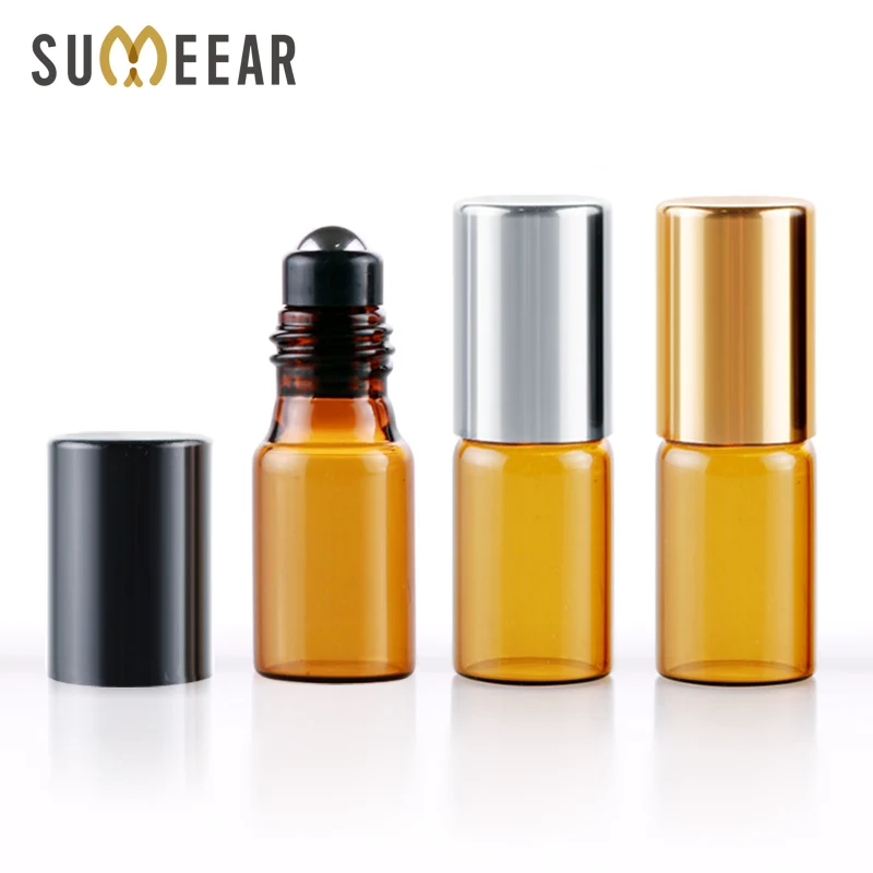 100pcs/lot 3ml Amber Essential Oil Bottle Perfume Glass Roll on Bottle with Glass Metal Ball Roller Brown Essential Oil Vials lordloar lettering embroidered ball cap brown