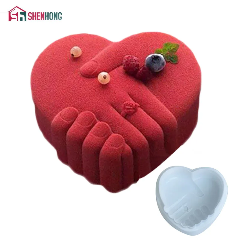 

SHENHONG Hand in Hand Heart Silicone Cake Mold Love 3D Cupcake Jelly Pudding Cookie Muffin Mould DIY Design Moule Baking Tools
