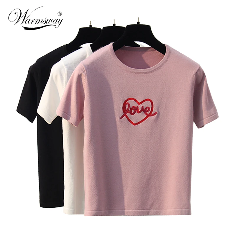 Summer love letter appliques T-Shirt for women short Sleeved girls tee Pullover  female heart casual embroidery top B-110