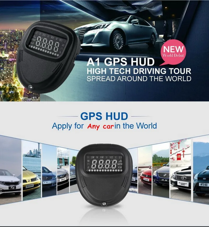 A1 gps автомобильный коллиматорный Дисплей горячая Распродажа 12 V автомобильное зарядное устройство HUD 2,0 дюймов спидометров цифровой по всему миру