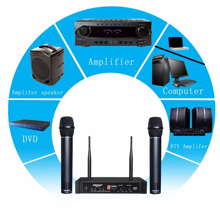 Freeboss FB-U10 Dual Way Karaoke Meeting Church School Sing 2 Metal Handhelds UHF Wireless Microphone