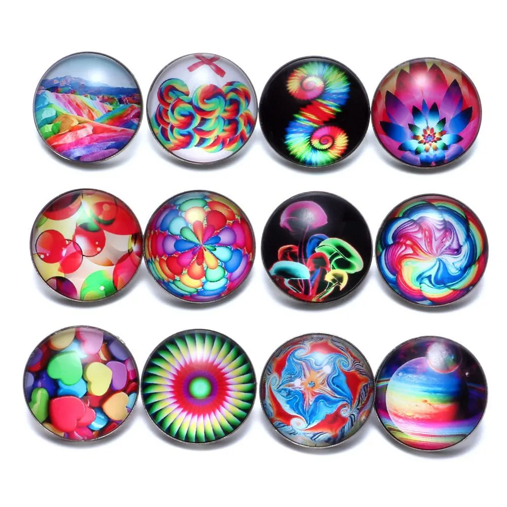 12 шт./лот красочные головокружение тема Стекло Талисманы 18 мм кнопки украшения