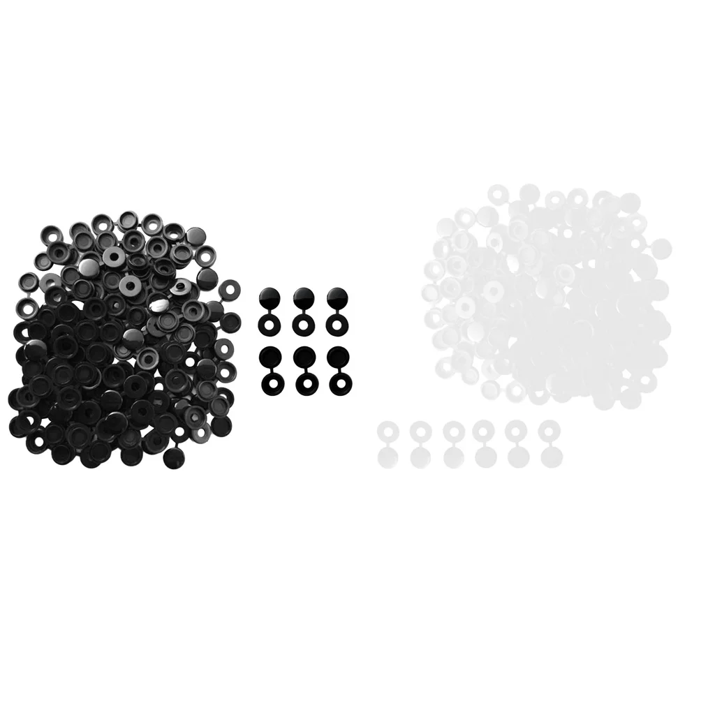 200Pcs Small Hinged Screw Cover Cap for Car Home Furniture Decor White+Black