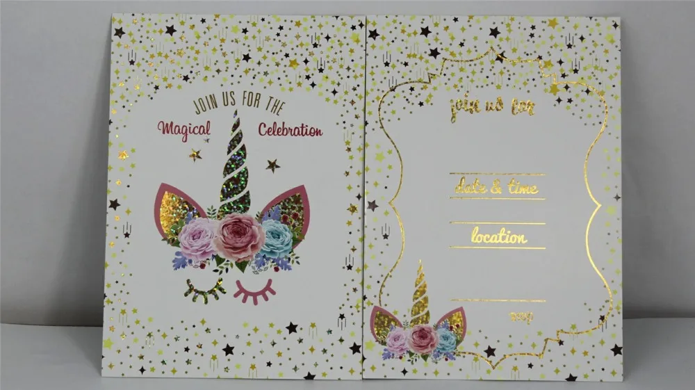 Дизайн с рисунком единорога 6/10 предметов/Лот, размер с карты и конверты приглашения карты для детей День рождения, на свадьбу, на праздник поставки