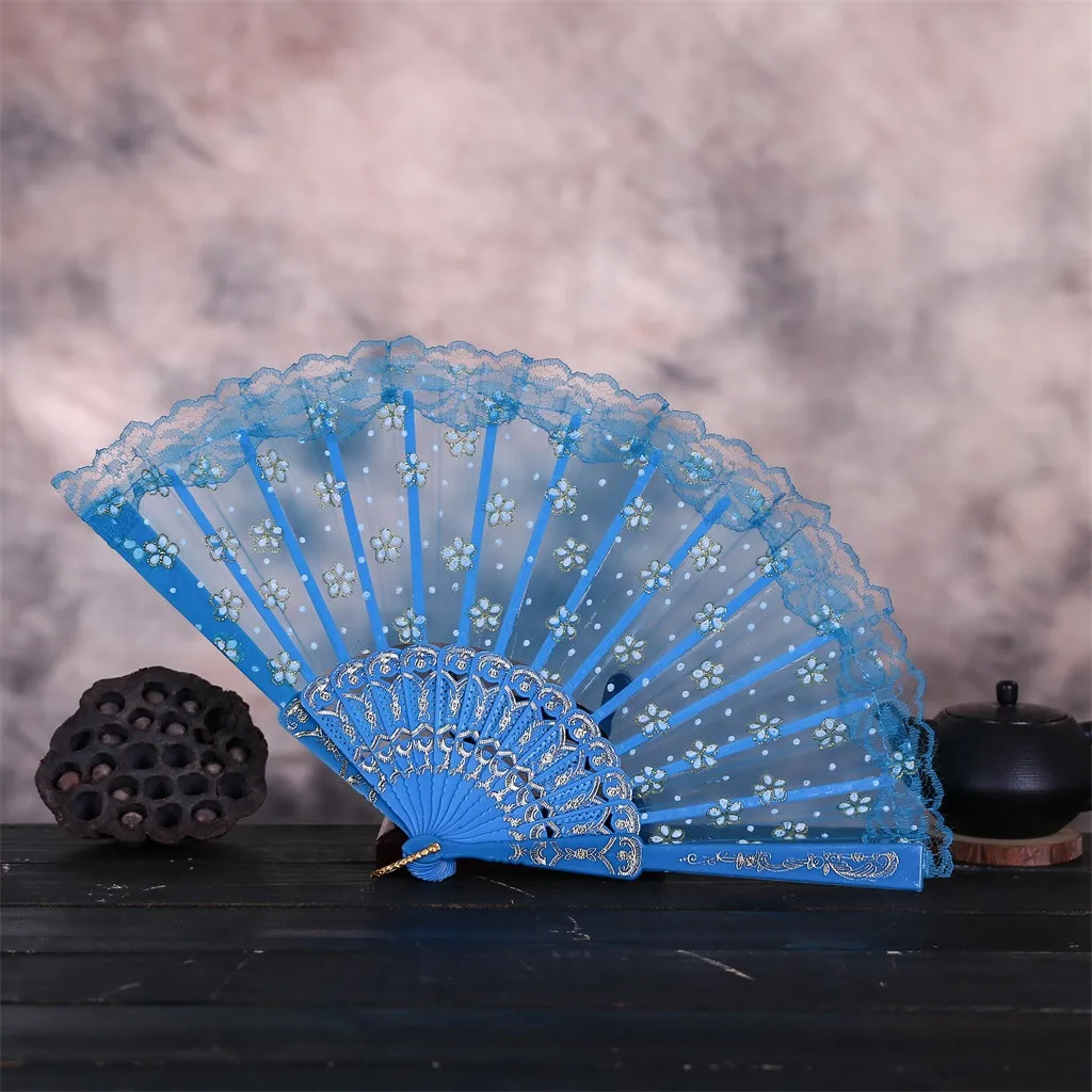 

New Summer Best Chinese Style Dance Wedding Party Lace Silk Folding Hand Held Flower Fan Wedding Lace Silk Folding C523