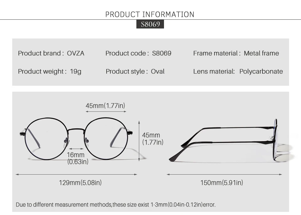 OVZA круглая оправа для очков женские Модные металлические очки прозрачные линзы мужские круглые оправы для очков высокое качество S8069
