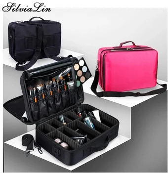 

Women Fashion Cosmetic Bag Travel Makeup Organizer Professional Make Up Box Cosmetics Pouch Large Capacity Storage Bag Suitcases