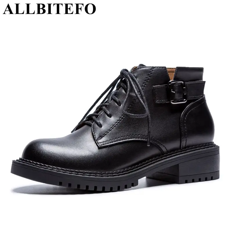 

ALLBITEFO brand soft genuine leather women ladies boots low heel shoes for girls High quality motocycle boots fashion ankle boot