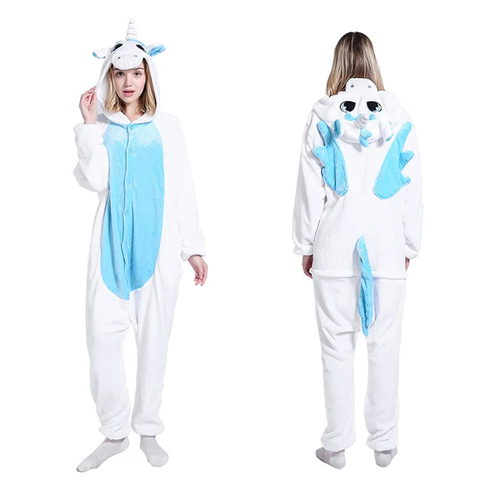 KIGUCOS, Пижама для взрослых с животными, пижама с рисунком панды для мужчин и женщин, смешной Рождественский подарок, единорог, комбинезон, зимняя Пижама - Цвет: Blue Unicorn 2