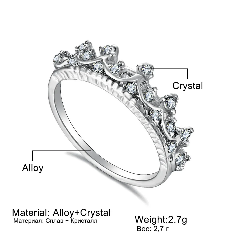 Новинка, модное Золотое серебряное кольцо для девушек, индивидуальный дизайн, кристальная корона, кольцо, ювелирные изделия, вечерние, подарки