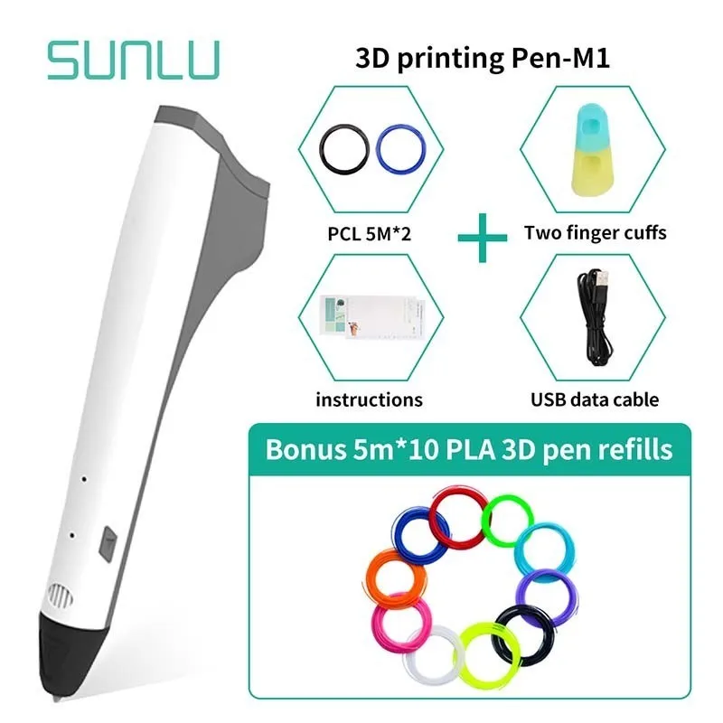 SUNLU M1 3D печать Ручка Поддержка 1,75 PLA PCL нити легко поддерживать детей Scribble ручки Рождественский подарок