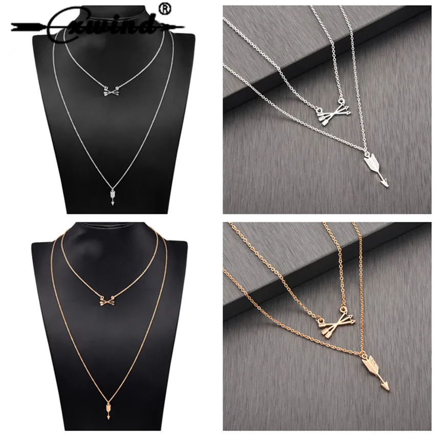 

Cxwind Arrow Chain Necklace For Women Fashion Cross Arrow Necklace Multiple Layers Pendant Long Necklaces Boho Choker Jewelry