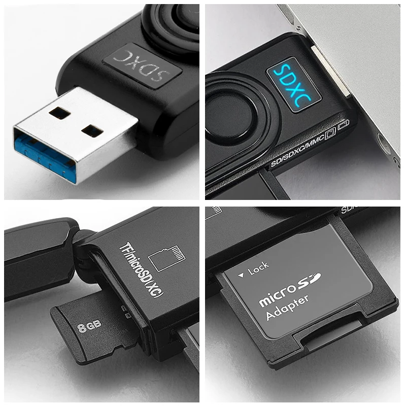 Rocketek Same Time Read 2 Cards Usb 3.0 Multi 2 In 1 Memory Card Reader Adapter For SD/TF Micro SD Computer Laptop Accessories Rocketek Same Time Read 2 Cards Usb 3.0 Multi 2 In 1 Memory Card Reader Adapter For SD/TF Micro SD Computer Laptop Accessories
