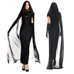 Черная ночь Блуждающие души призрак вампир платье костюм с капюшоном мыс для девушку девочки; Дети Хэллоуин Маскарадный костюм
