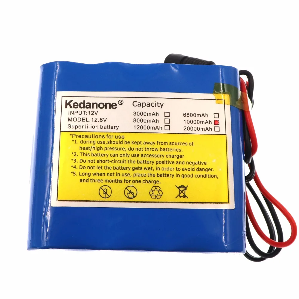 Kedanone новая защита большая емкость 12 В 10Ah 18650 литиевая аккумуляторная батарея 12 в 10000 мАч емкость