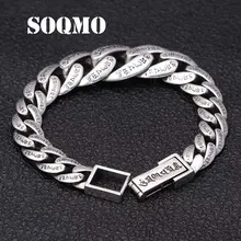 SOQMO Bands Real 925 Sterling Silver For men Female Six Words Budda Bracelet Bangle Handmade Silver Jewelry SQM282