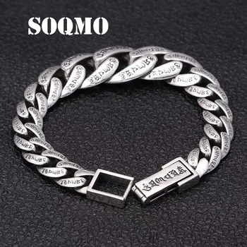 

SOQMO Bands 100% Real 925 Sterling Silver For men Female Six Words Budda Bracelet Bangle Handmade Silver Jewelry 2019 SQM282