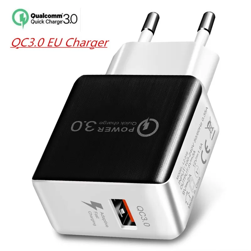 Быстрая зарядка 3,0 USB зарядное устройство QC3.0 USB быстрая зарядка USB зарядное устройство для Xiaomi Mi 9 8 samsung s10 s9 s8 huawei sony 10 XA3 XA - Цвет: EU black Charger