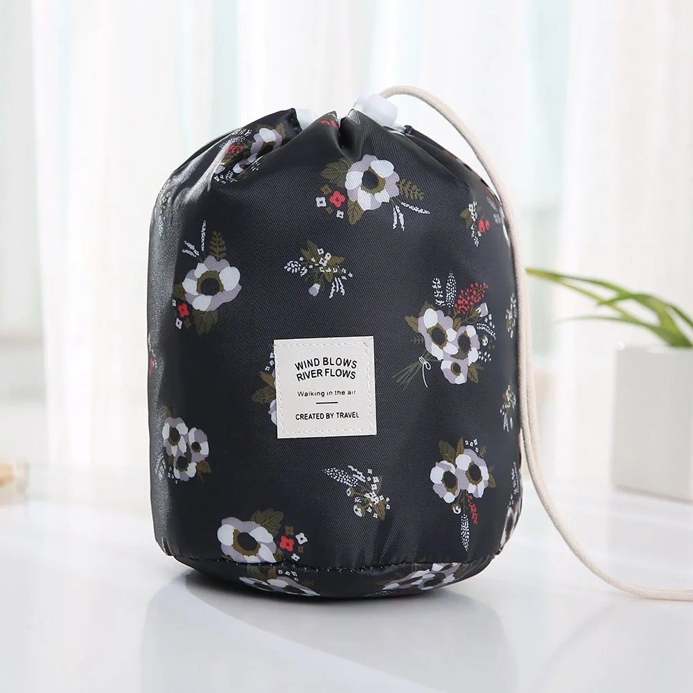 Black flowers Горячая Распродажа, круглая Водонепроницаемая косметичка для макияжа, дорожная косметичка, органайзер, косметички для туалетных принадлежностей, косметички для женщин, Дамская коробка, Neceser - Цвет: Black flowers