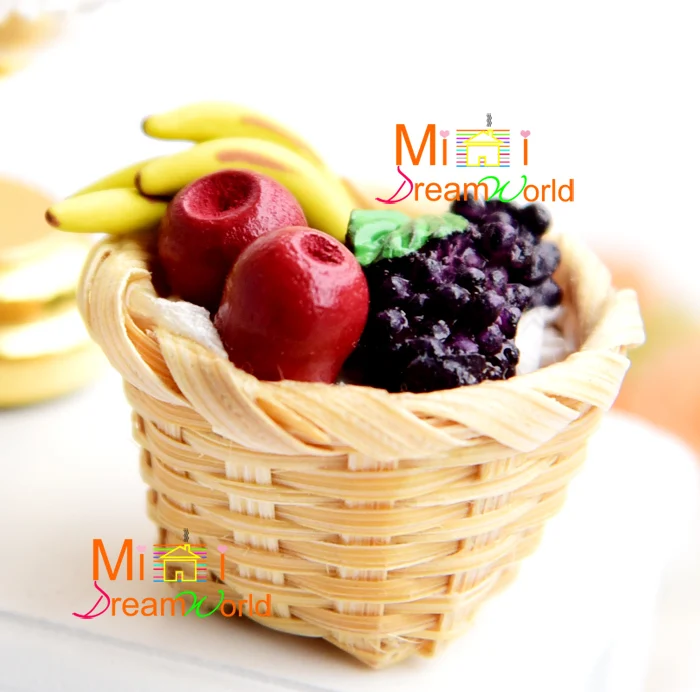 Mini dollhouse Mini Furniture Accessories Apple Banana Grapes Fruit Basket NEW