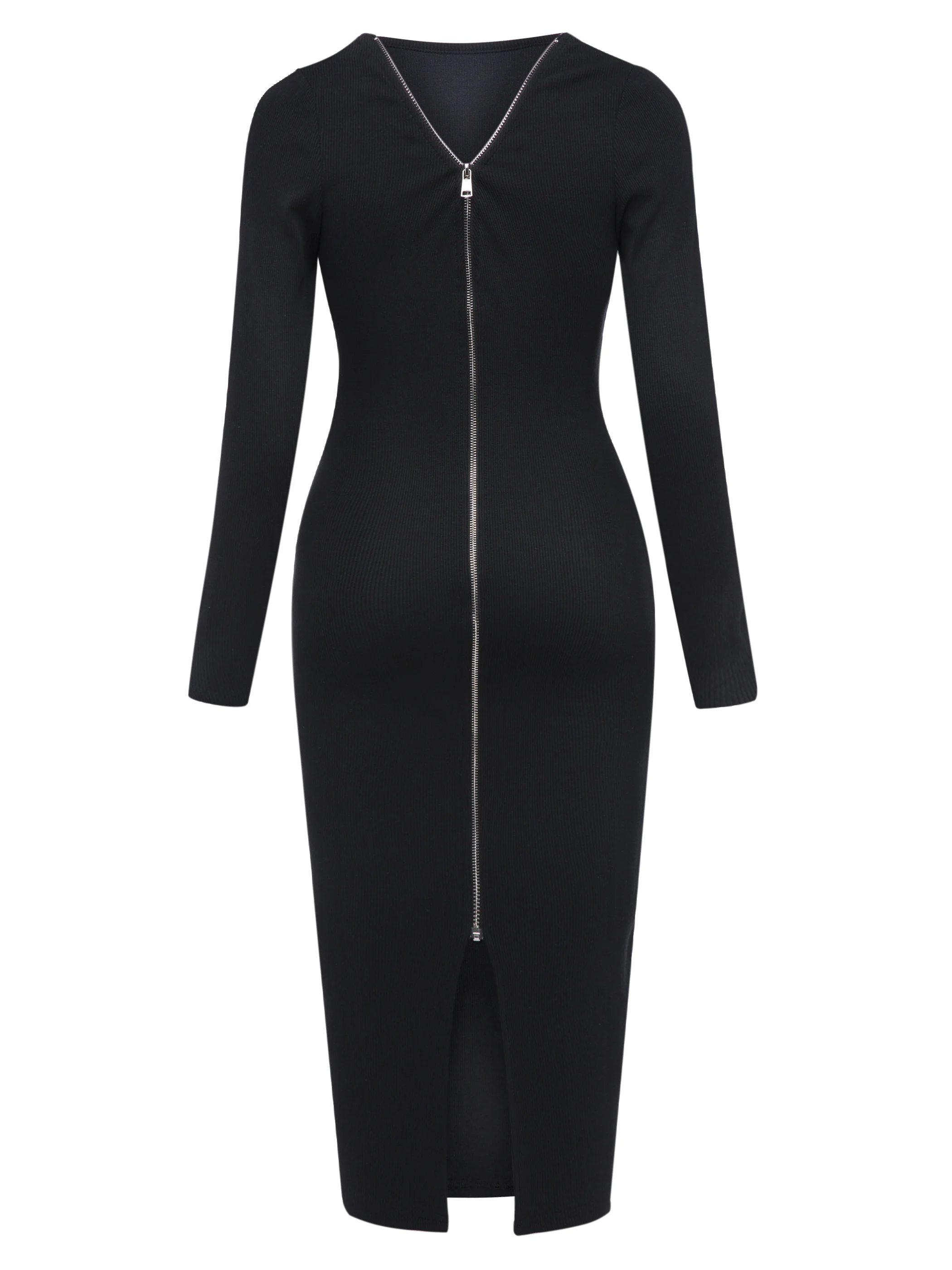 

Knitted Dresses Women Black Simple Elegant Spring Autumn Gray Backless Sexy Bodycon Split Zipper Ladies Casual Sweater Dress