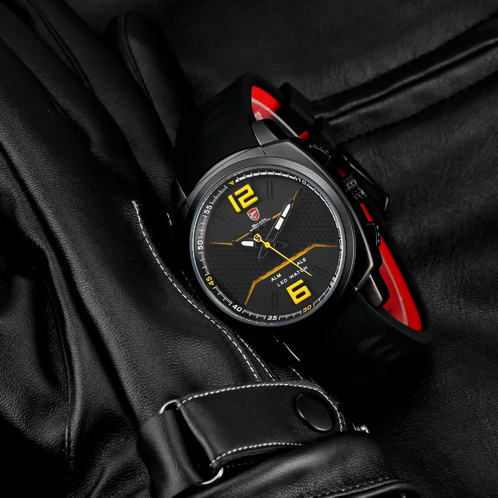 Cool New Design Whitetip Reef Shark Sport Watch Men LED Yellow Analog Date Alarm Silicon Band Quartz Digital Wrist Watches/SH489 Cool New Design Whitetip Reef Shark Sport Watch Men LED Yellow Analog Date Alarm Silicon Band Quartz Digital Wrist Watches/SH489
