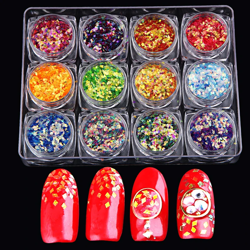 

12 Color/sets Mixed Colorful Rhombus Fish Scales Sequins Nail Art Rhinestone Sequins DIY Jewelry Decorations Glitter Flakes