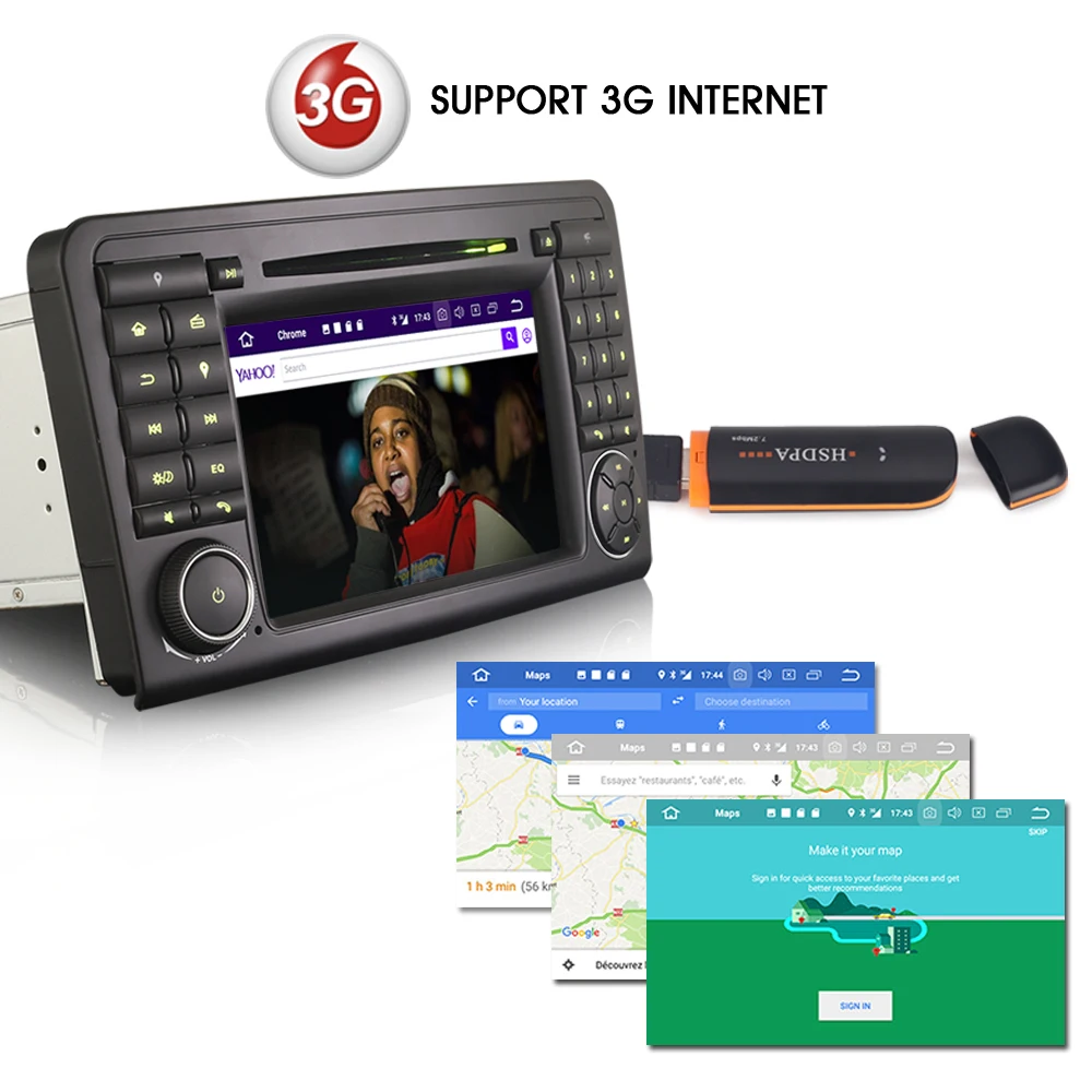 Sale 7"Android 8.0 Head Unit GPS Navi Wifi MP3 Player DAB+ Radio DTV-IN Car DVD player for Mercedes Benz ML-Class W164 ML330 ML350 2