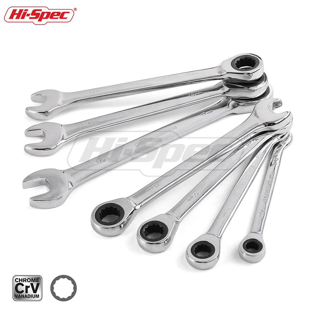 Hi-Spec 7pc Reversible Combination Wrench Ratchet 8 10 12 13 15 17 19mm Socket Combination Spanner Wrench Set A Set of Keys