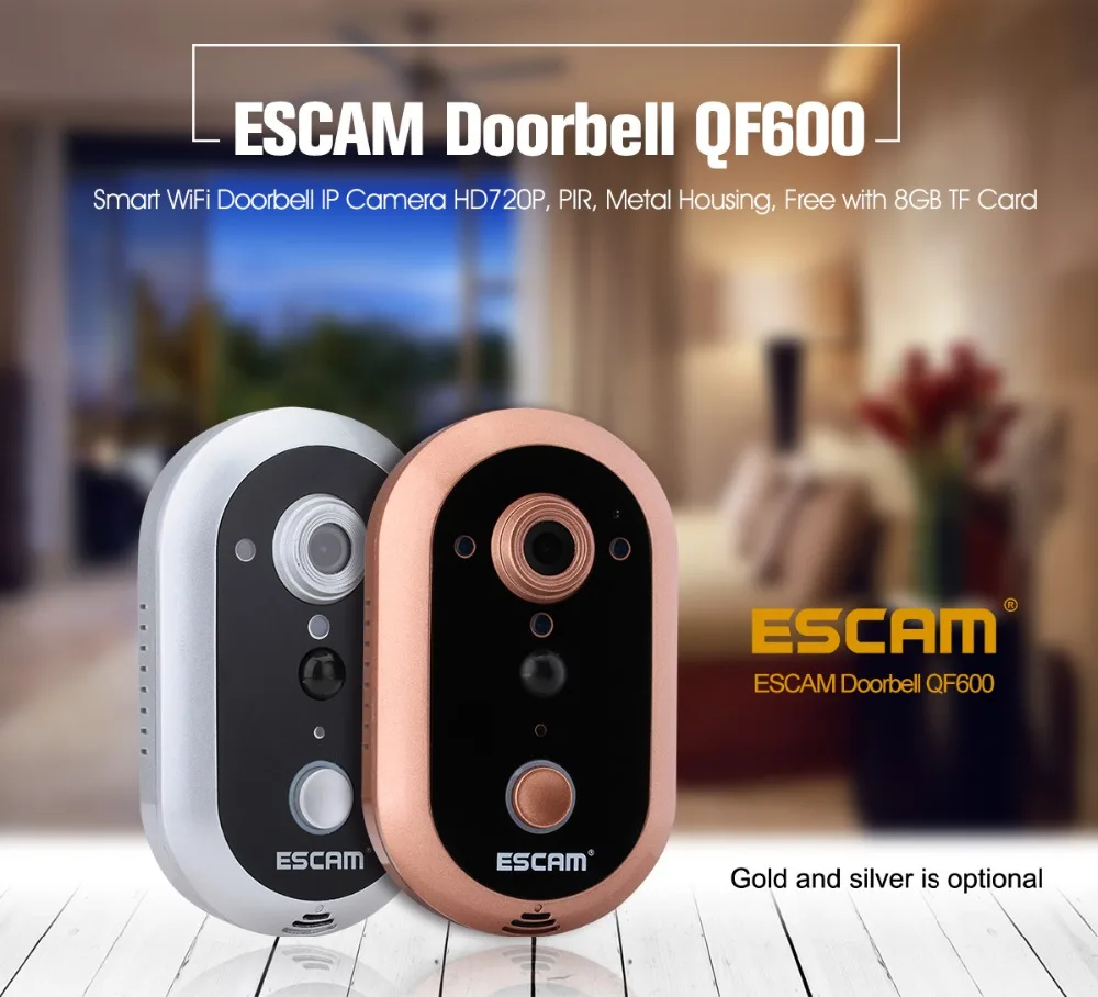 

Newst ESCAM Doorbell QF600 Wifi Mini IP Camera HD P2P indoor Surveillance Night Vision Security CCTV Camera With TF SD Card