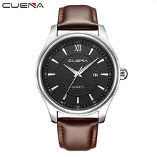 CUENA Men Quartz Watch Genuine Leather Calendar Fashion Wristwatches Clock 30M Waterproof Relogio Masculino Mens Watches 6609