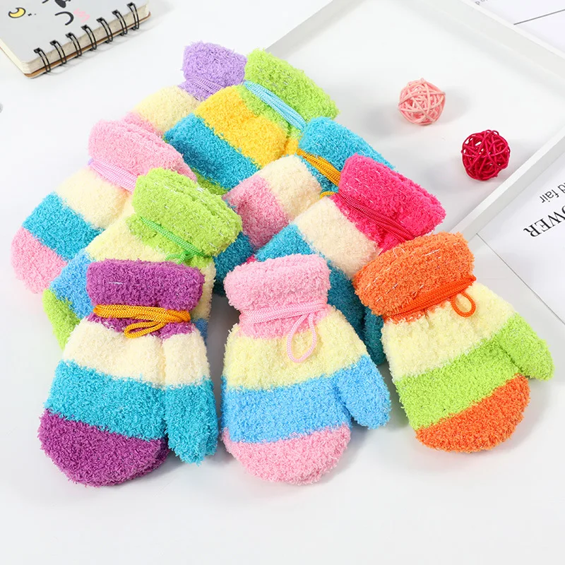 Cartoon Cat Gloves Thick Knitting Mittens for Boys Girls 0-3 Years Old New Hot