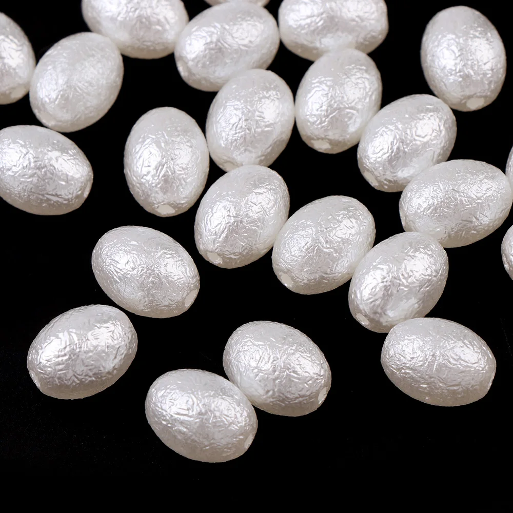 

50g/bag Pure White Oval Scrub Pearl Beads With Hole Clothes Garment Beads DIY Arts Crafts Sewing Apparel Fabric About 80Pcs