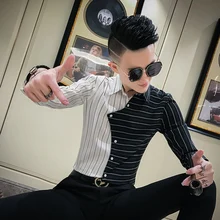 Чистая красная красивая рубашка мужская с длинным рукавом Тонкая трендовая индивидуальность красивый парикмахер ночной клуб сшитая мужская модельная рубашка