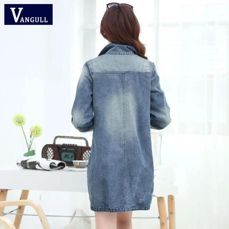 Vangull женская джинсовая куртка большого размера 4XL 5XL длинная пальто повседневные