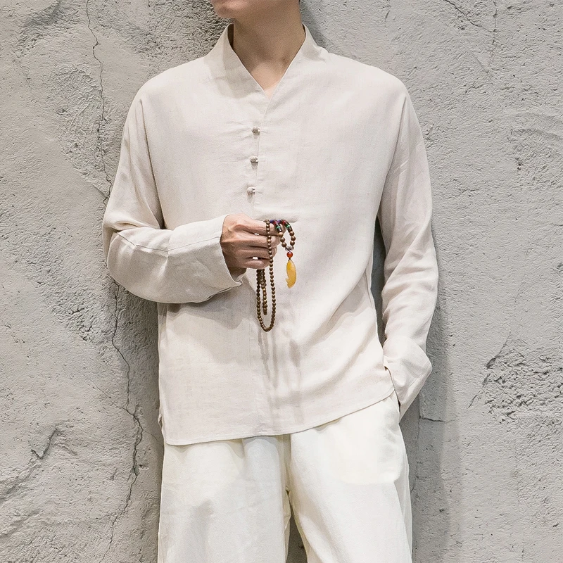 

Men 2 PCS Sets (tshirt+pant) Male Chinese Style Cotton Linen Casual Pullover Tees Shirts KongFu Costumes Long Sleeve T shirt