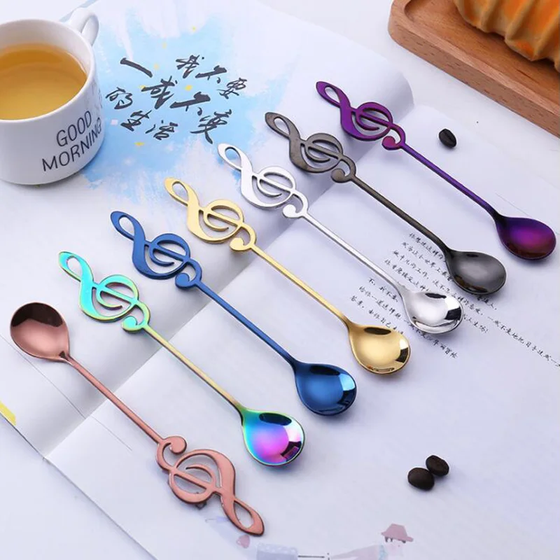 

1PCS Stainless Steel Spoon Coffee Note Shape Music Theme Tea Stirring Spoon Small Ice Cream Dessert Scoop Creative Flatware