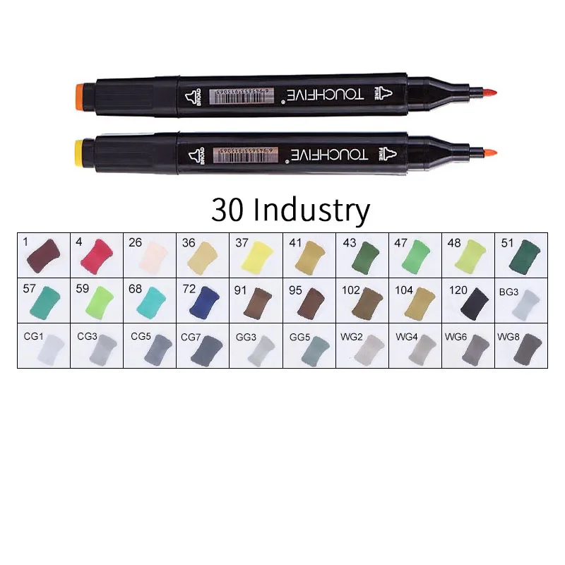 TOUCHFIVE 168 цветов художественные Маркеры Набор ручек с двойной головкой ручка для рисования манга маркер для окрашивания выдвижных ящиков поставки Студенческая ручная краска - Цвет: BLACK-30INDUSTRY