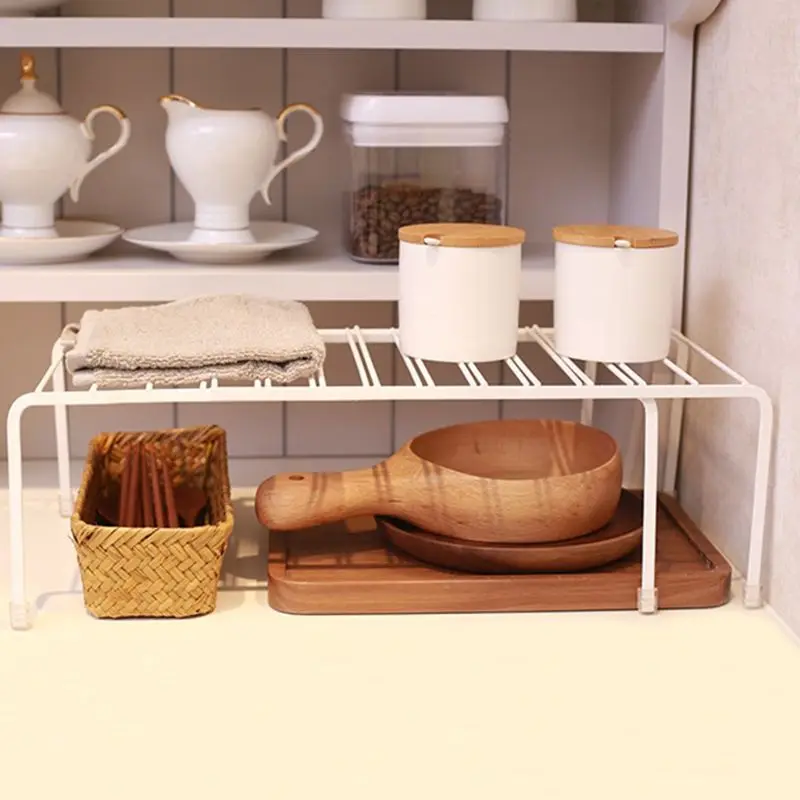 

Expandable Kitchen Counter Cabinet Countertop Shelf Organizer Rack Storage Bowl Adjustable Pantry
